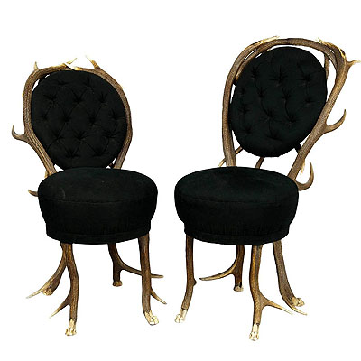 Pair of rare Antler Parlor Chairs, France ca. 1860.