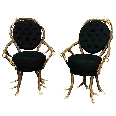 Pair of rare Antler Parlor Chairs, French ca. 1860.