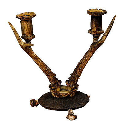 Antique Cabin Decor Two-Armed Antler Candlestick  1900.