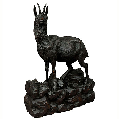 Large Carved Wood Chamois Sculpture, Black Forest ca. 1900.