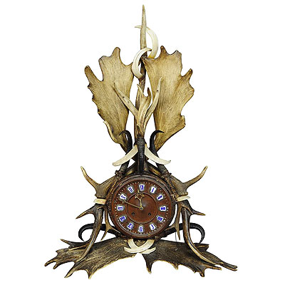 Great Lodge Style Antler Mantel Clock 1900.