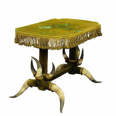 Antique Bull Horn Table with Green Velvet ca. 1870.