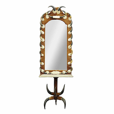 Large Hall Mirror with Cow Horn Decorations and Console Table, Austria 1870.