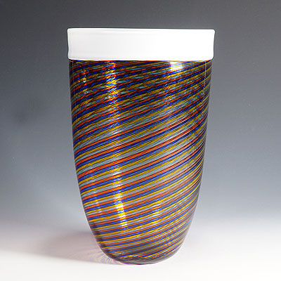 Large Cenedese Filigrana Art Glass Vase with Multicoloured Bands.