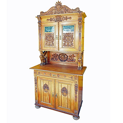 Antique Wooden Carved Cupboard with Several Carvings.