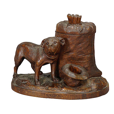 Wooden Carved Tobacco Box with Boxer, Switzerland ca. 1900.