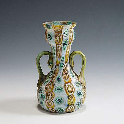 Antique Millefiori Vase in Brown, Green and White, Fratelli Toso Murano 1910.