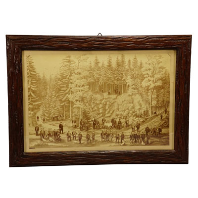 Antique Photo Print Collage with Hunt Company and Game in the Forest.