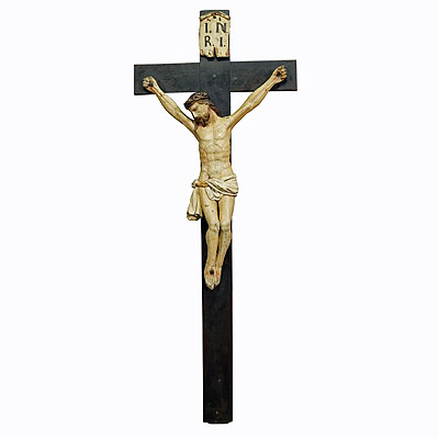 19th Century Bavarian Wooden Carved Crucifix.