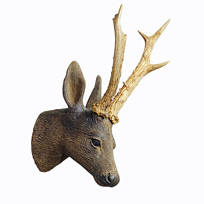 Antique Black Forest Plaster and Wood Deer Head ca. 1900s.