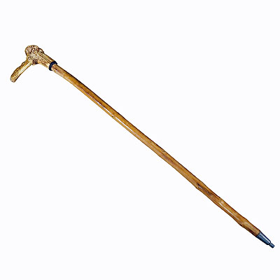 An Antique Walking Stick with Carved Deer Horn Handle.