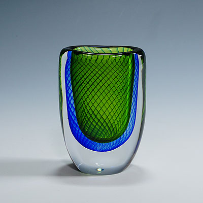 Vase with Blue and Green Layers, Vicke Lindstrand for Kosta 1950s.
