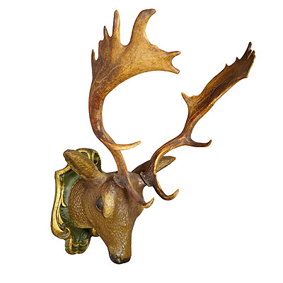 Antique Wooden Carved Black Forest Fallow Deer Head ca. 1930.