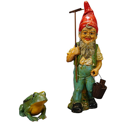 Vintage Terracotta Garden Gnome with Frog, Germany ca. 1950s.