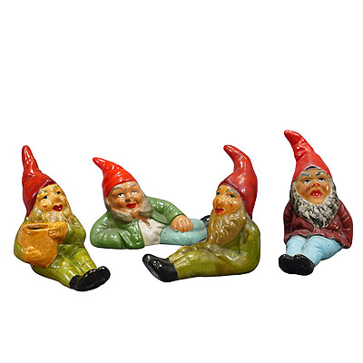 Lot of Four Tiny Terracotta Garden Gnomes, Germany ca. 1950s.