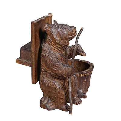A Wooden Carved Black Forest Bear Matches Holder 1920s.