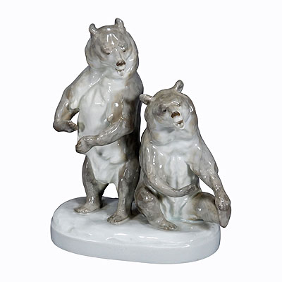 Antique Porcelain Statue with Bears, Ens Volkstedt Germany, ca 1910s.
