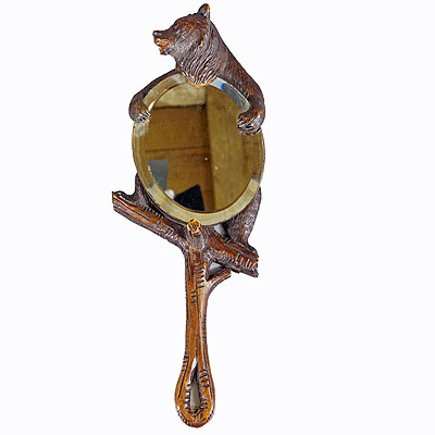 Antique Victorian Vanity Mirror with Bear, Black Forest ca. 1900.