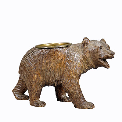 A Wooden Carved Black Forest Bear with Brass Bowl ca. 1920s.